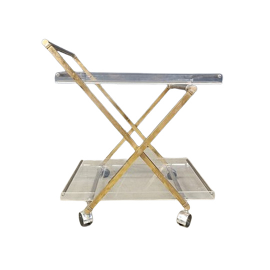 Vintage Lucite And Brass Trolley, 1970s 1