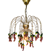 Vintage Roze Druiven Kroonluchter Hanglamp Kristal Geblazen