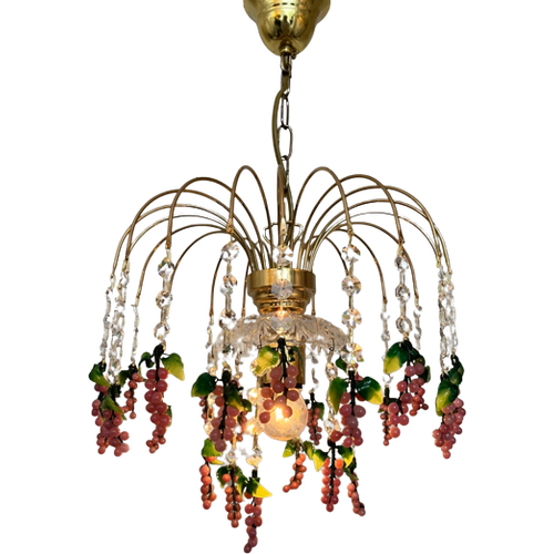 Vintage Roze Druiven Kroonluchter Hanglamp Kristal Geblazen