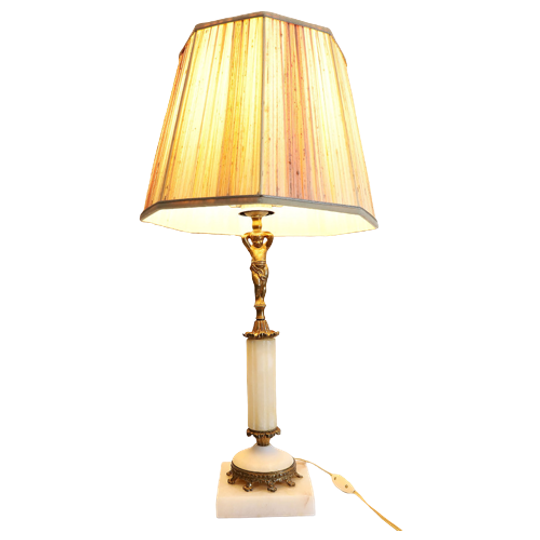 Grote Vintage Tafellamp Met Putto Op Marmeren Voet, Jaren '60 1