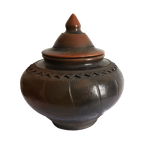 Prachtige Grote Vintage Raku Pot Met Deksel thumbnail 1