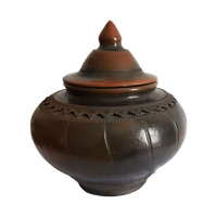 Prachtige Grote Vintage Raku Pot Met Deksel