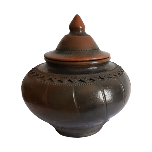 Prachtige Grote Vintage Raku Pot Met Deksel