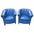 2 X Super Gave Engelse Chesterfield Club Tub Fauteuils Blauw Springvale thumbnail 1