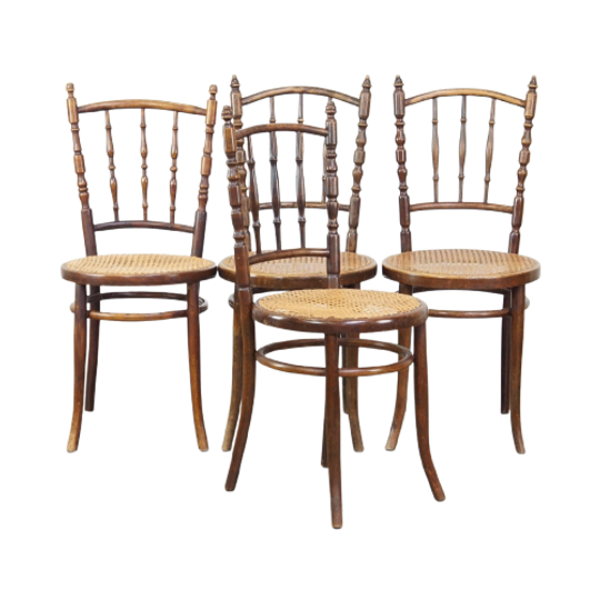 Set Van 4 Elegante, Zeer Charmante, Sierlijke Antieke Thonet Design Bistro/ Eetkamerstoelen 1