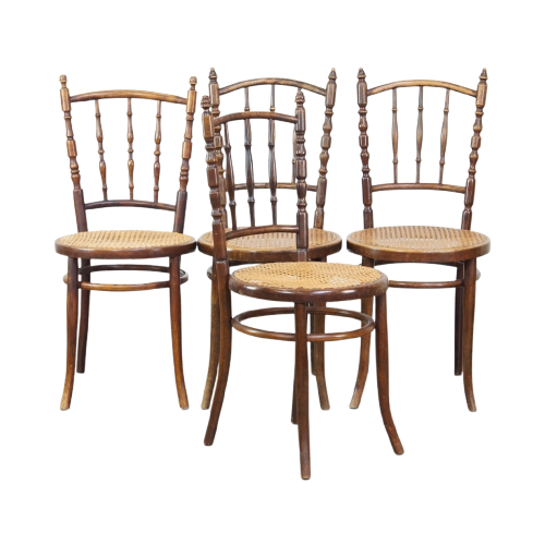 Set Van 4 Elegante, Zeer Charmante, Sierlijke Antieke Thonet Design Bistro/ Eetkamerstoelen