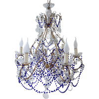 Vintage Kobalt Blauwe Murano - Glas En Kristal - Kroonluchter Met Kralen