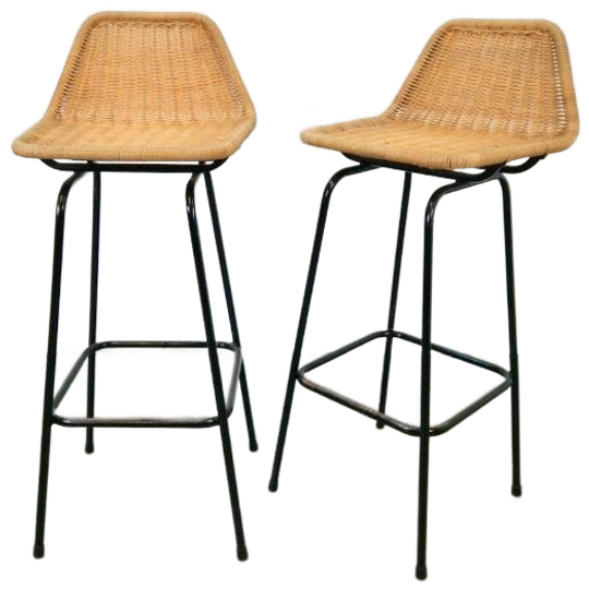 Vintage Set 2 Barkruk Rohé Noordwolde '60s Rotan Kruk 1