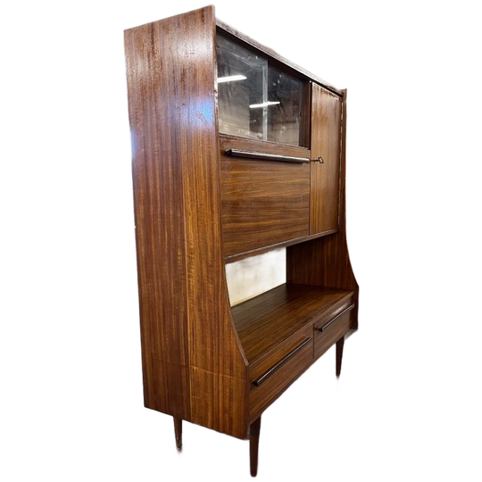 Vintage Houten Kast Met Vitrine Gedeelte / Barkast 1