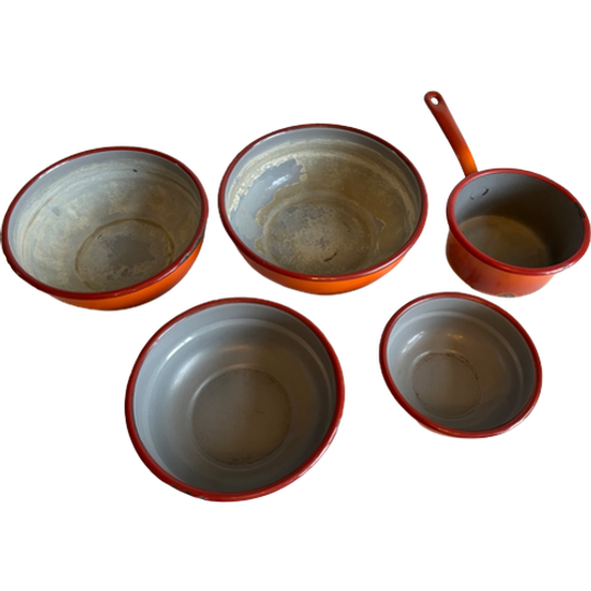 Vintage Geëmailleerde Pannen / Schalen Set Van 5 1