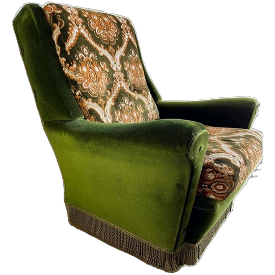 Vintage Mosgroene Fauteuil / Eenzit 1