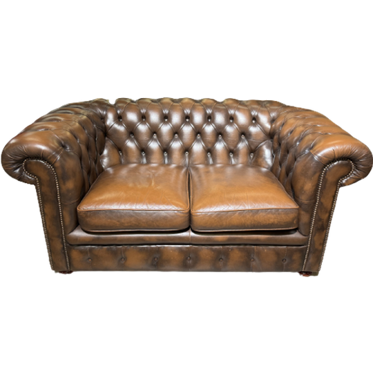 Engelse Springvale Chesterfield 2 Zits Bank Antiek Bruin Leder 1