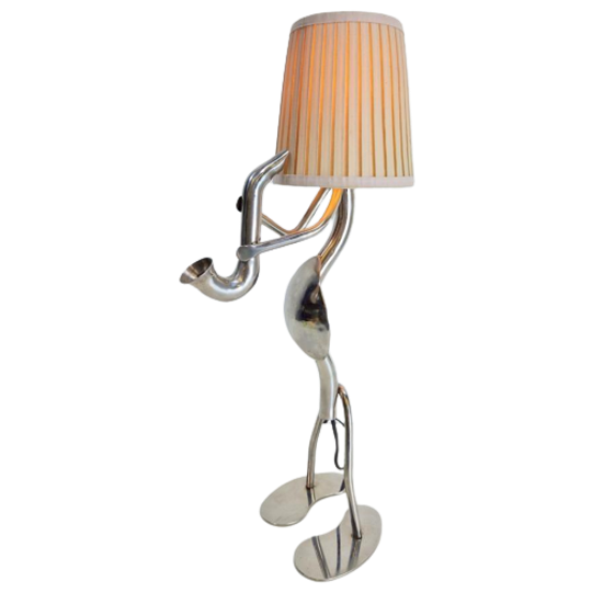 Vintage Saxofonist Tafellamp Rvs Handmade Uniek Lamp ‘70 1