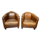 2 X Vintage Aviator Fauteuils In Generfd Cognac Leer Piloten Stoelen thumbnail 1