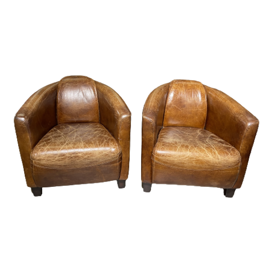 2 X Vintage Aviator Fauteuils In Generfd Cognac Leer Piloten Stoelen 1
