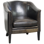 Unieke En Subtiele Zwart/ Grijze Schapenleren Clubfauteuil Met Een Mooi Patina thumbnail 1