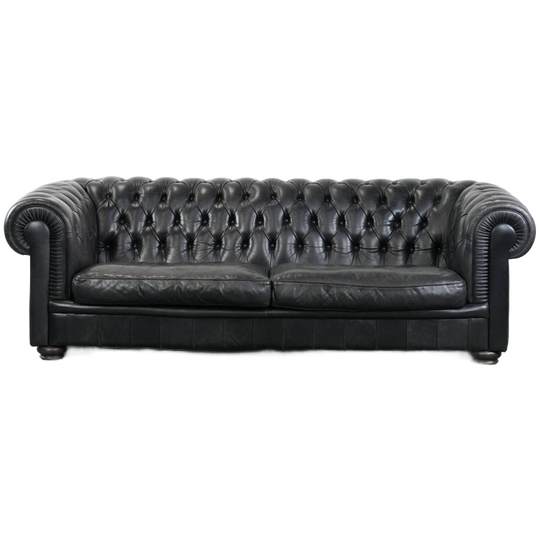 Zeer Comfortabele Zwarte Chesterfield 3 Zits Bank Gemaakt Van Rundleer In Engelse Stijl 1