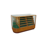 Oude Houten Toonbank Sudladenbau Stuttgart Slb Met Gebogen Glas En Vele Lades, Winkelvitrine