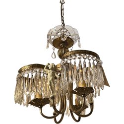Vintage Kroonluchter Hanglamp Kristal Punt Pegels Putti’S