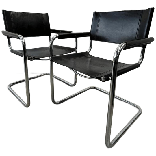 2x Design Stoel S34 - Mart Stam, Chroom - Zwart Leer Bauhaus 1
