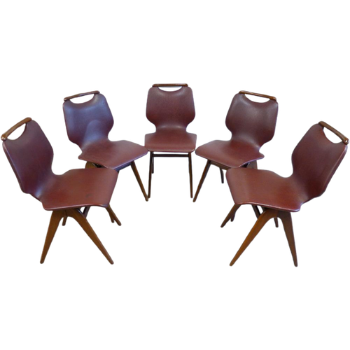 Prachtige Set Van 5 Vintage Retro Stoelen