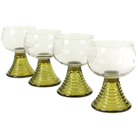 Set Van 4 Vintage Roemer Geëtste Glazen Groene Voet Duitsland