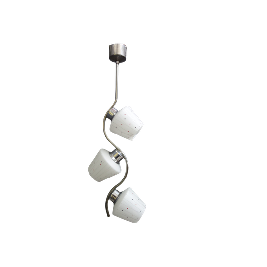 Pendant Lamp 3 White Glass Shades And Chrome Bar1960s 1