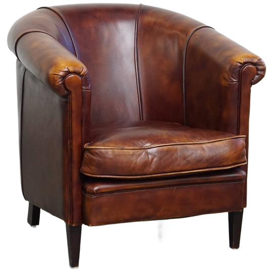 Mooie En Charmante Rundleren Clubfauteuil In Engelse Stijl Met Een Comfortabele Zit 1