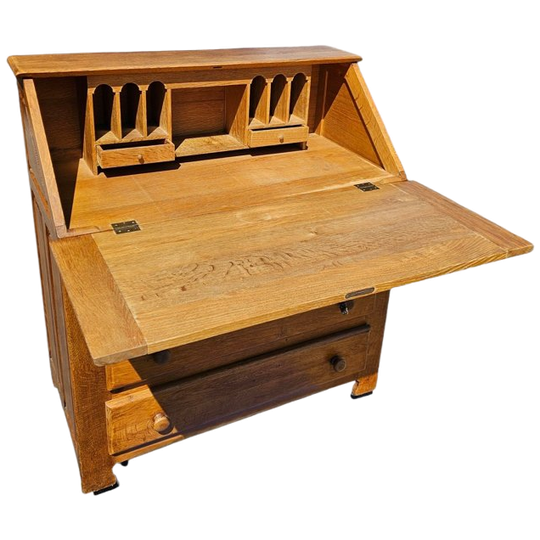 Symmetrical / Solid Oak Desk / Secretaire / Secretary With Drawers 1