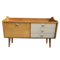 Lowboard, White Skai Fronts On The Drawers 1960S