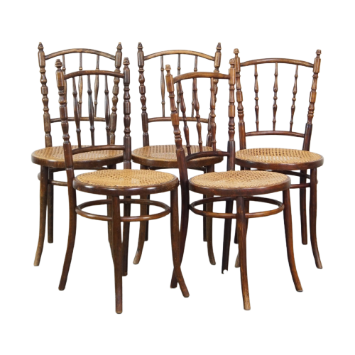 Set Van 5 Charmante, Zeer Elegante Antieke Thonet Design Bistro/ Eetkamerstoelen