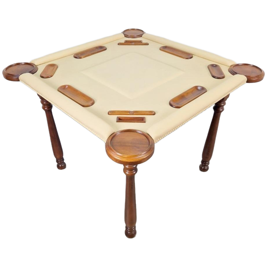 Valenti Bridgetafel Noten Hout & Leer Speeltafel Domino Rare 1