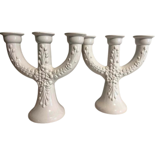Een Set Van 2 Vintage Scandinavische Keramiek Adventkandelaars 1