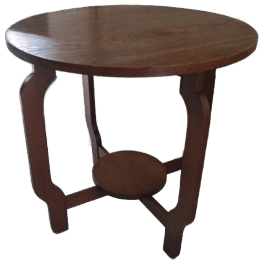 Vintage Bijzettafel Salontafel Rond Bruin Eiken 1