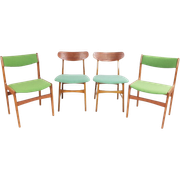 Deense Stoelen | Dining Chairs Danish Green Wool Teak Wood