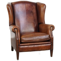 Grote, Royale Schapenleren Oorfauteuil Met Warme Kleuren En Een Prachtig Patina