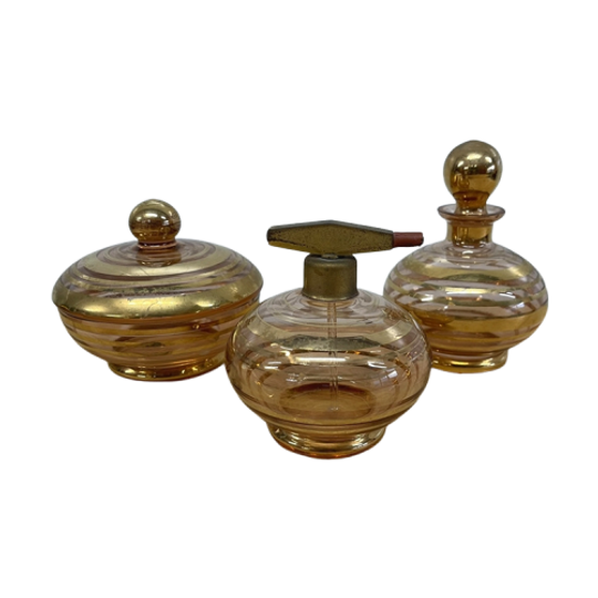 3 Delig Art Deco Kaptafelset Vintage Glas 1