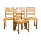 Set Van 4 Eikenhouten Haagse School Design Eetkamerstoelen Uit Begin 1900 Met Rieten Zittingen thumbnail 1