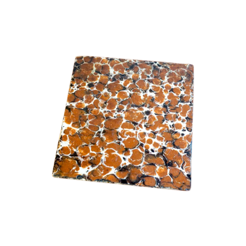 Orange White Black Tortoiseshell Psychedelic Delft 19Th Century Ceramic Marbled Tile