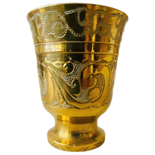Vintage Zware Oosterse Vijzel Met Gravures Messing 1
