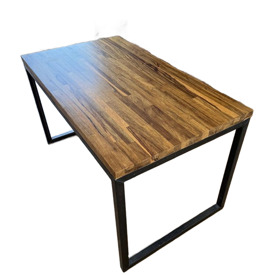 One-of-a-kind Industrial Dining Table/ Desk — Seats 4 | Solid Limba Wood + Steel Frame 1