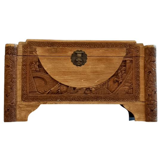 Chinese Carved Camphor Wooden Box 1