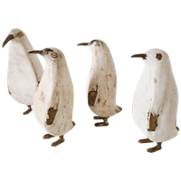 Een Set Van 4 Houten Vogels Messing Vogels Pinquin Vogels