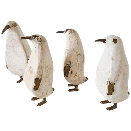 Een Set Van 4 Houten Vogels Messing Vogels Pinquin Vogels 1