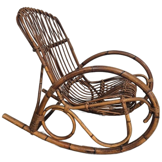 Vintage Bamboe Rotan Schommelstoel 1