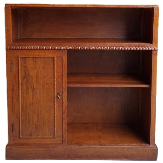 Vintage Eiken Boekenkastje, Wandkast Met Schappen En Deurtje 1