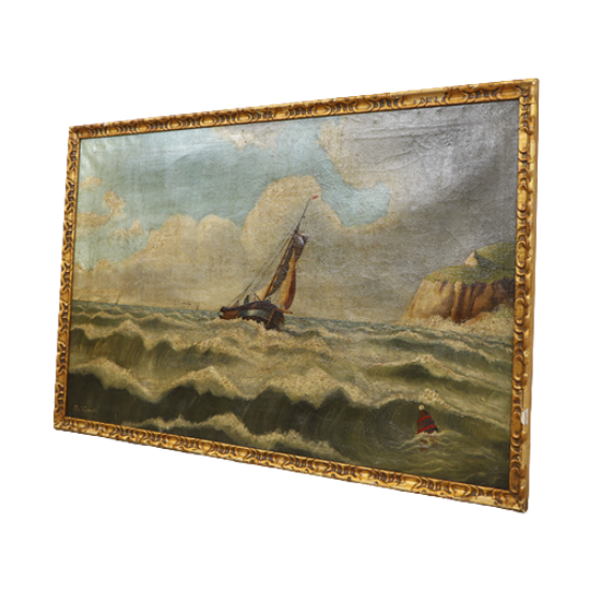 Groot Antiek Olieverf Schilderij 1