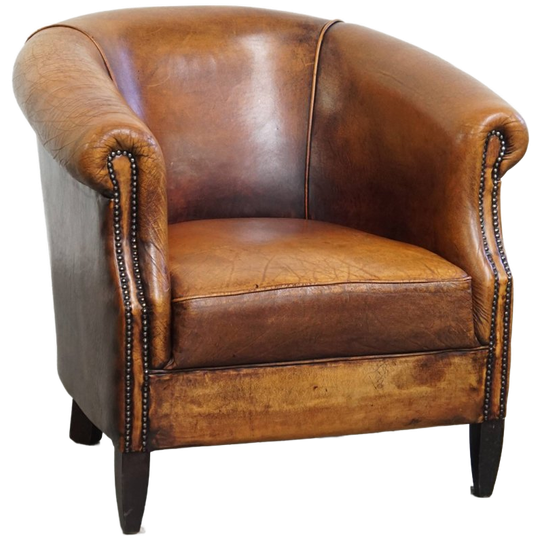 Clubfauteuil Gemaakt Van Schapenleer Met Prachtige Kleuren En Een Afwerking Met Siernagels 1