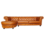 Classic Chesterfield Bank – Sc Mosterdbruin, Leer thumbnail 1