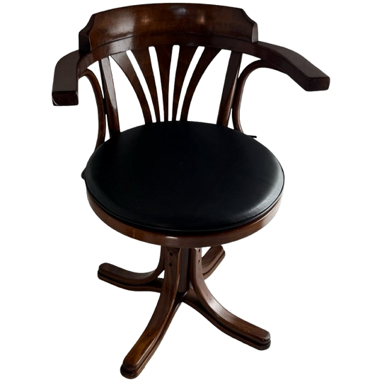Thonet (attr.) - Bent Wood Captains Chair - Mounted On A Swiveling Base - Removable Cushion 1